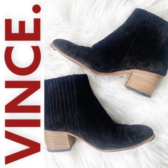 VINCE Haider Suede Chelsea Pull On Stacked Heel Ankle Bootie Black, Size 6 - Picture 14 of 14